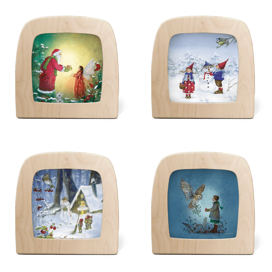 Daniela Drescher Motiv-Set Winter Toverlux MO23: vier Wintermotive mit Wichtel, Schneemann, Hütte im Schnee und Eule für die Magische Lampe und den Jahreszeitentisch