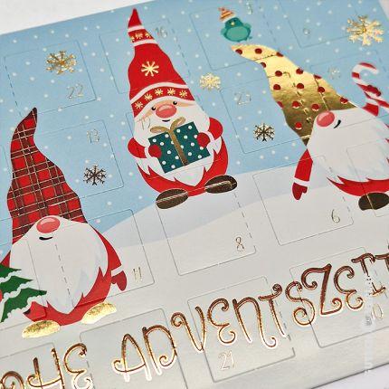 Detailansicht der Adventskalenderkarte, Wichtel, Geschenk