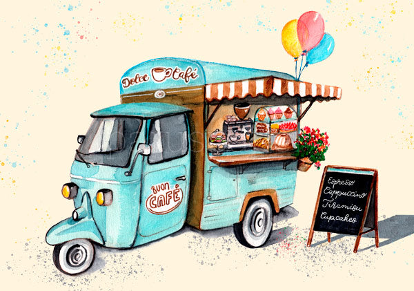Postkarte Dolce Cafe: italienischer Ape-Caféwagen – PKGR62