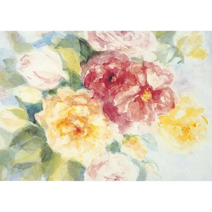 Postkarte Englische Rosen von Marjan van Zeyl – Aquarellbukett gelb rosa rot