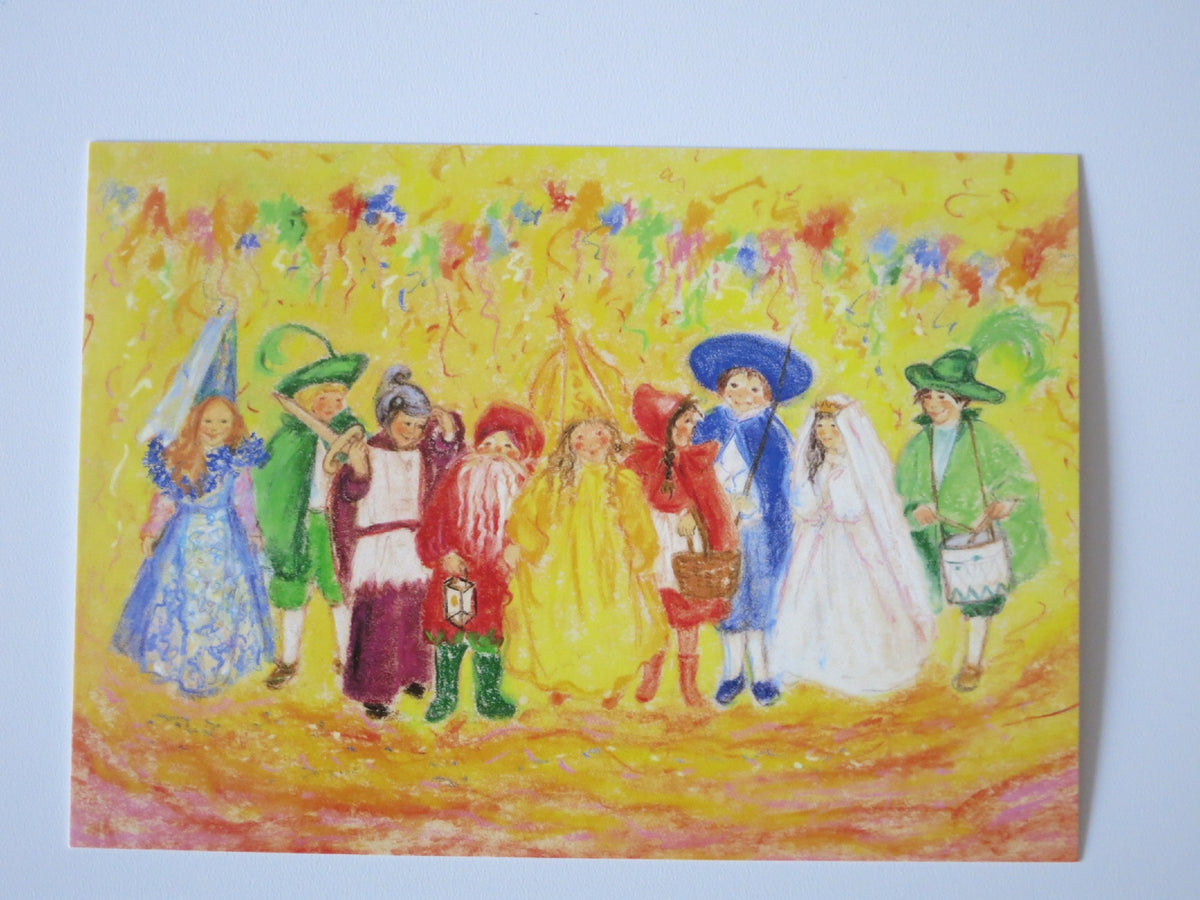 Kunstpostkarte Fasching von Marjan van Zeyl – verkleidete Kinder in klassischen Kostümen, PKWI115