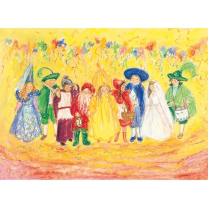 Kunstpostkarte Fasching von Marjan van Zeyl – verkleidete Kinder in klassischen Kostümen, PKWI115