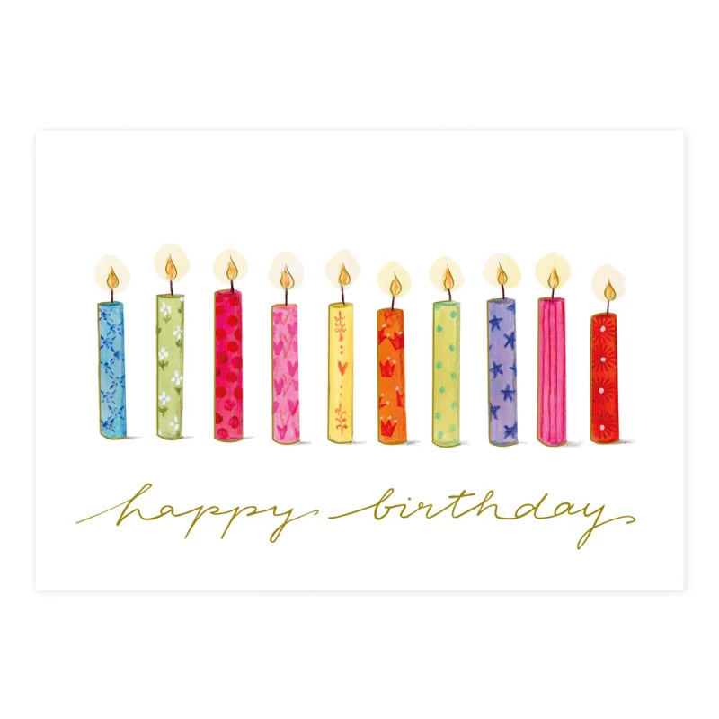 Geburtstagskarte mit zehn gemusterten Geburtstagskerzen in einer Reihe – Happy Birthday GK9
