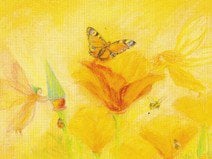 Gelber Schmetterling – Waldorf Postkarte von Marjan van Zeyl für den Jahreszeitentisch im Frühling