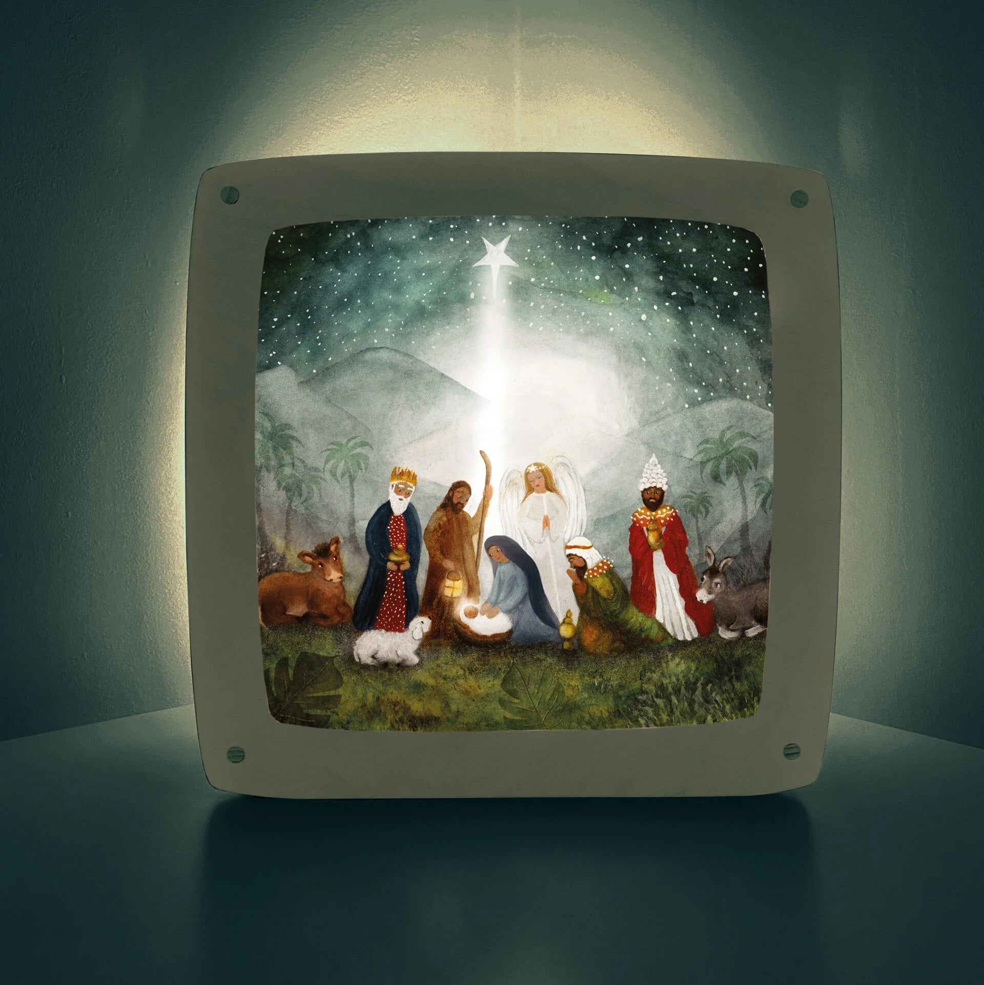 Heilige Nacht Toverlux Motiv MO135: Krippenszene mit Maria, Josef, den Heiligen Drei Königen und Engel unter dem Stern von Bethlehem – für die Magische Lampe und den Adventstisch