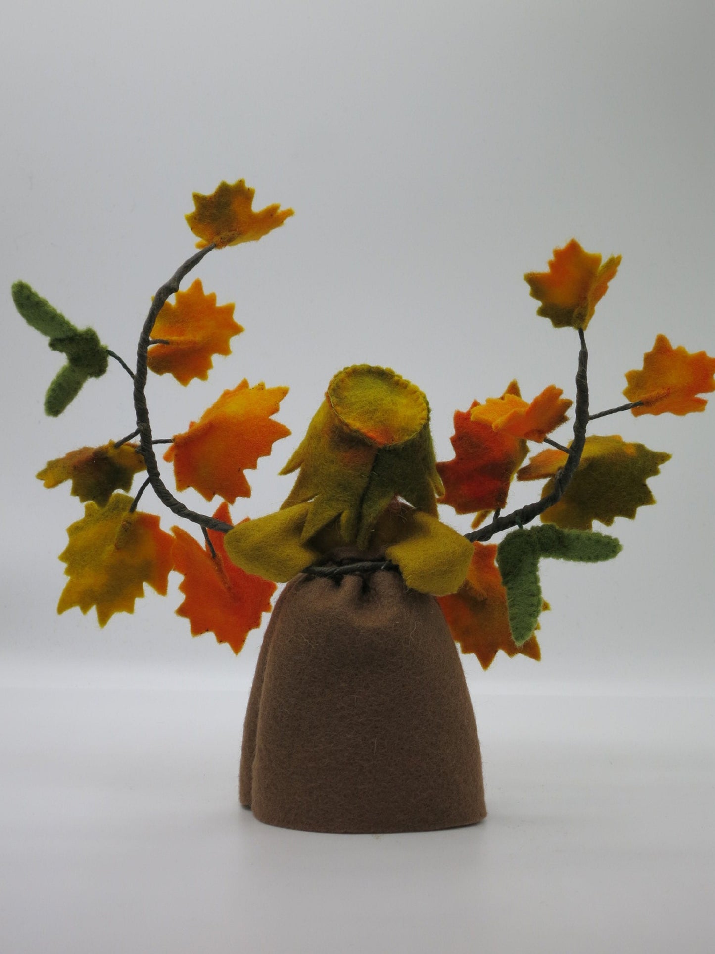 Seitenansicht des Herbstahorns Art. HE40 mit Ahornhubschrauber am Zweig, Waldorf-Blumenkind.