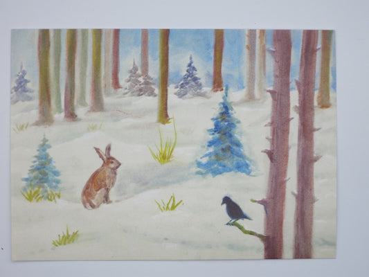 Hase und Vogel - Postkarte - Jahreszeitentisch - Art.PKWI268