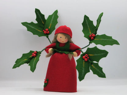 Ilex Blumenkind Frontalansicht mit stacheligen Blättern und roten Beeren, Art. WI57