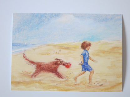 Postkarte Junge mit Hund Marjan van Zeyl, Nahaufnahme der gedruckten Karte