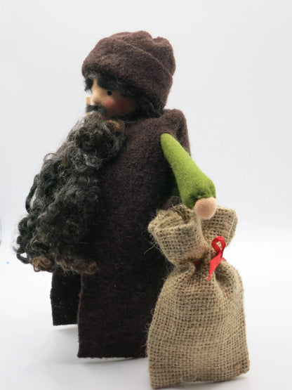 Knecht Ruprecht Blumenkind Rückansicht mit Reisigrute und Wollbart, Art. WI48