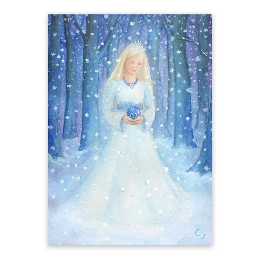 Postkarte für Kinder mit Königin Winter und Kristall, Corinna Schwerdtfeger, Waldorf Jahreszeitentisch