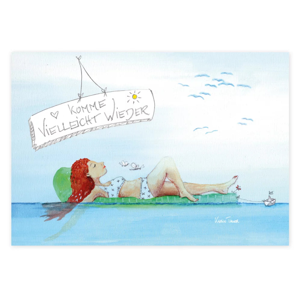 Postkarte Komme vielleicht wieder: Luftmatratze im Wasser – PKGR124