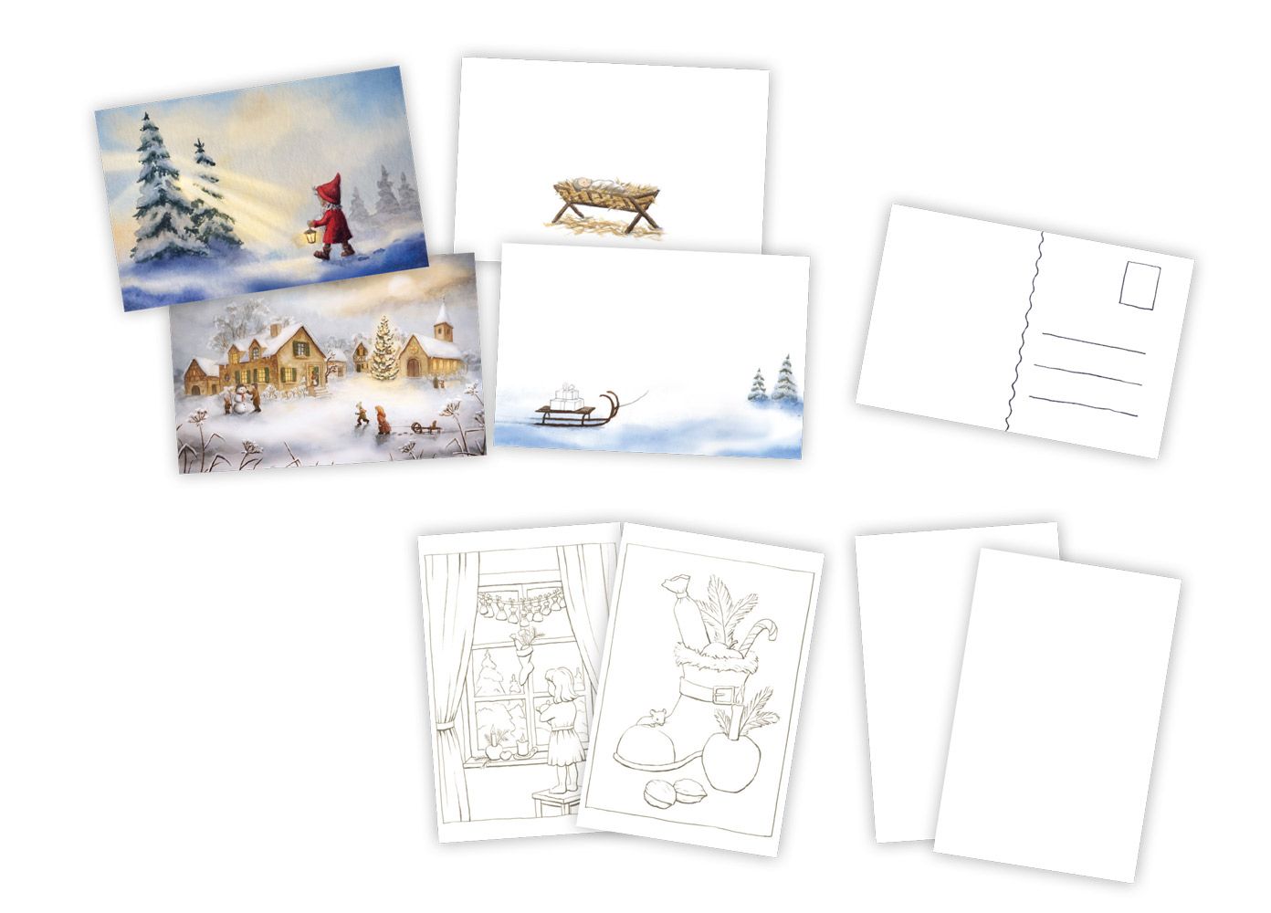 Kreativset Winterpostkarten von Raphaela Berendt – 8 Karten zum Ansehen und Ausmalen, PKWI237