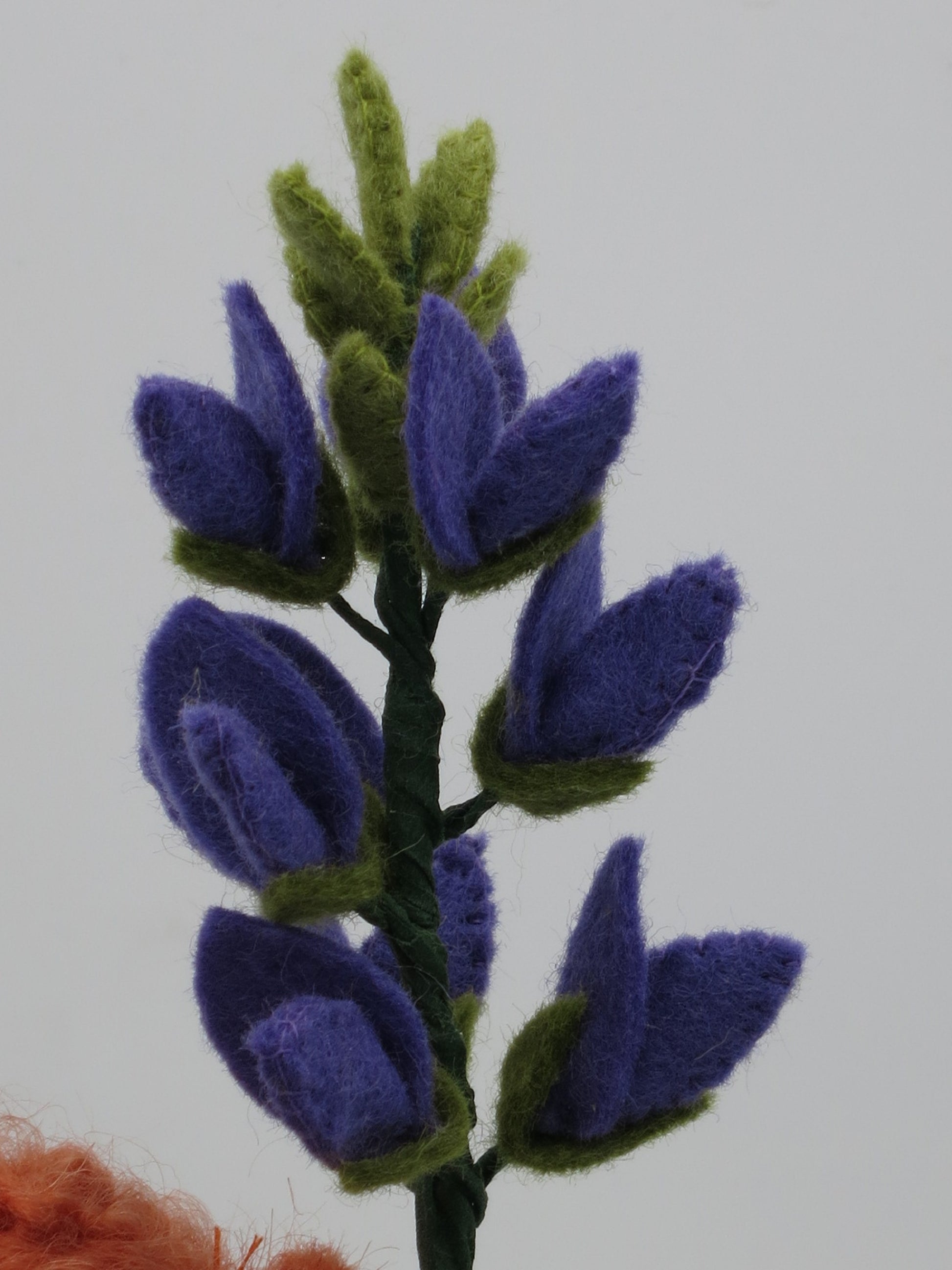 Seitenansicht des Lupine-Blumenkindes am Waldorf Jahreszeitentisch