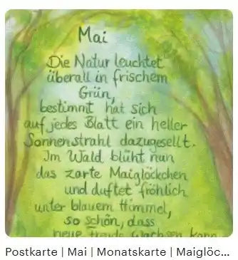 Mai - Monatspostkarte von Christiane Cousquer - Maiglöcken im Frühlingswald PKFR245