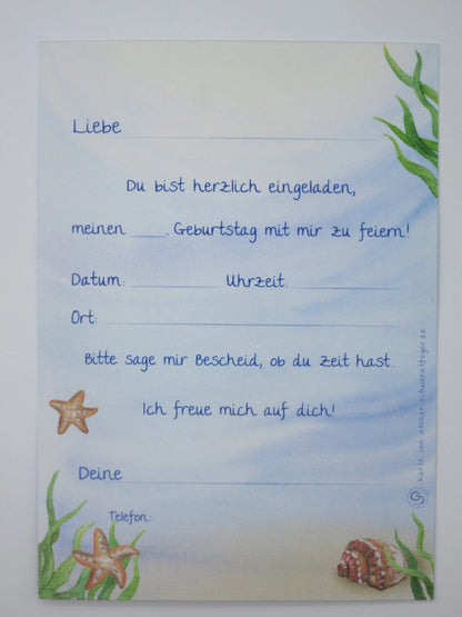 Rückseite der Meerjungfrau-Einladungskarte mit Ausfüllformular für Datum, Uhrzeit und Ort – Einladungskarte GK32
