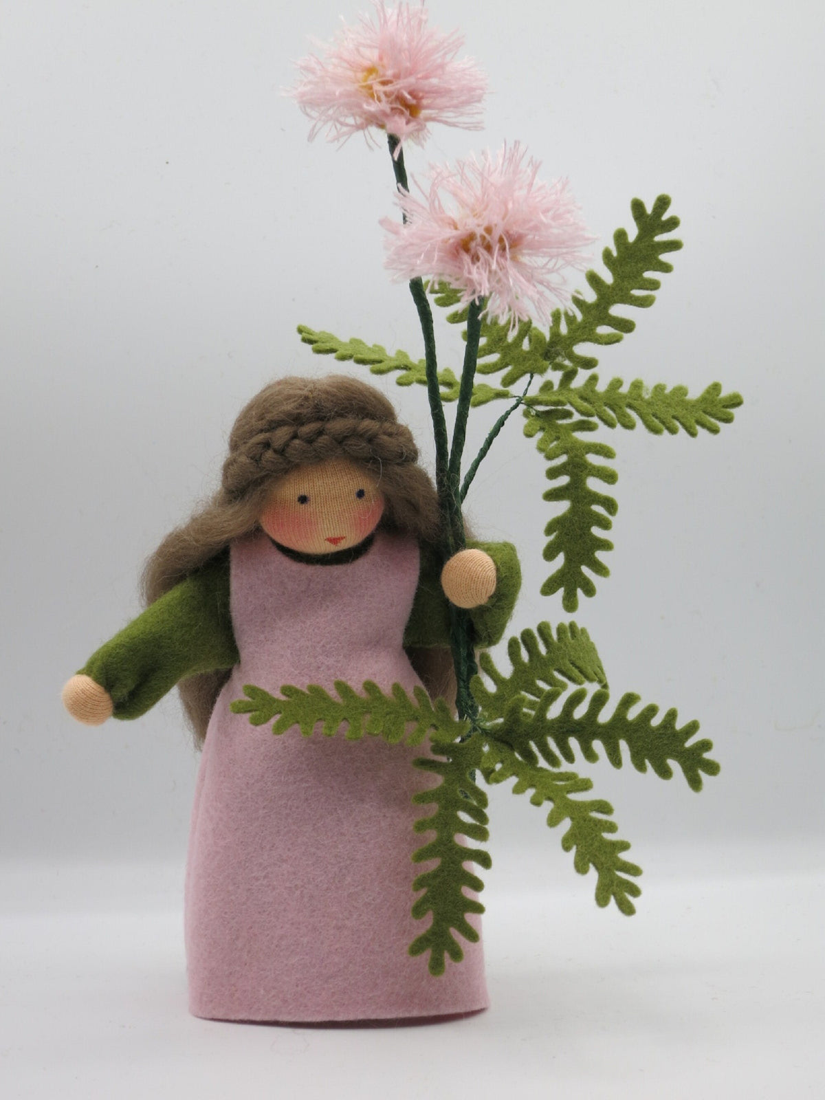 Mimose Rosa, Waldorf Jahreszeitentisch Blumenkind aus Wollfilz mit rosa Blütenbällchen