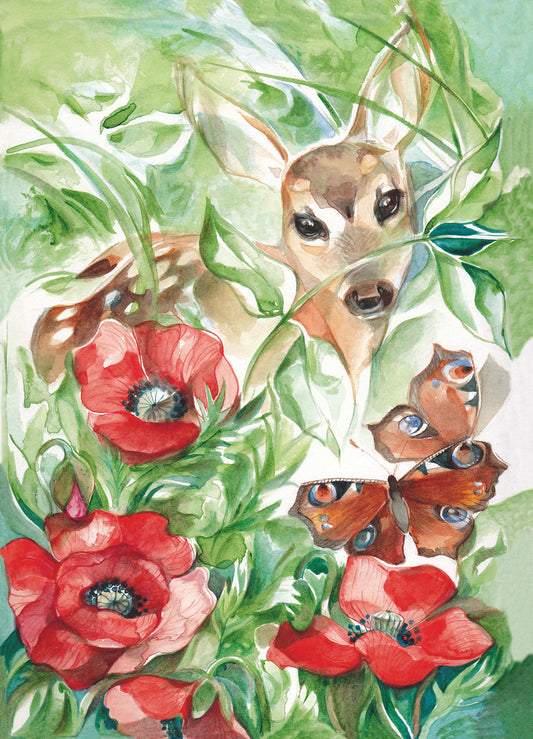 Rehkitz und Mohn - Postkarte - Art.Nr.PKSO308