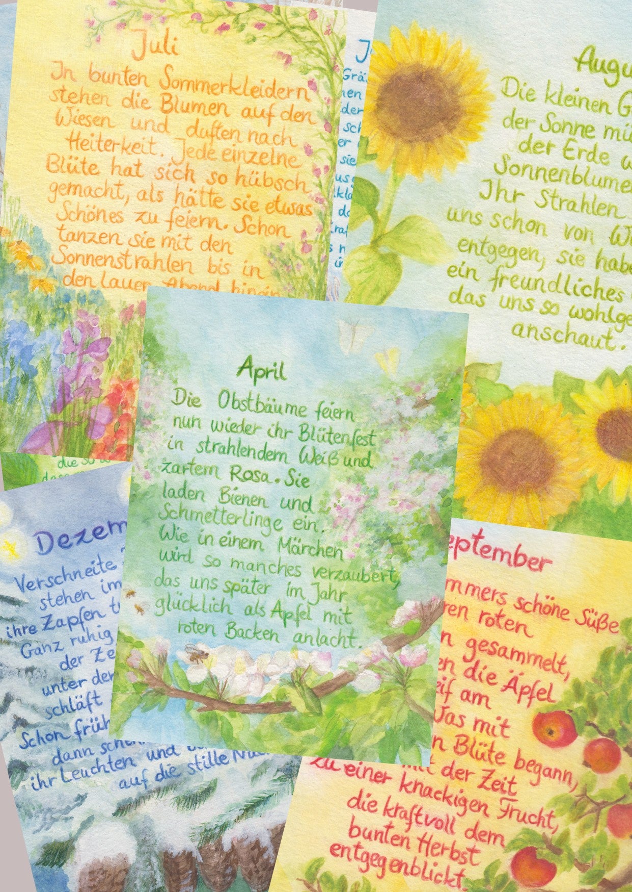 Monatskarten Set BilderSchublade - 12 Postkarten mit Gedicht fuer den Jahreszeitentisch