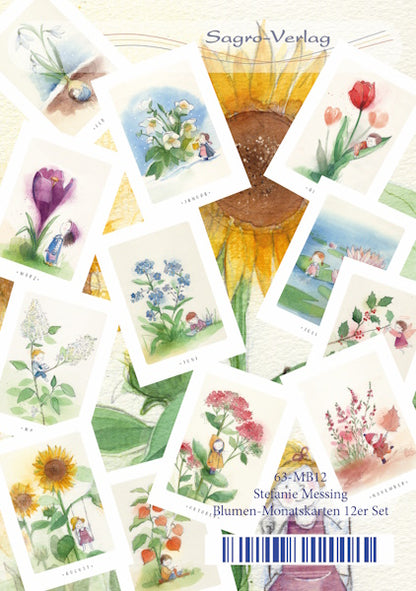 Monatskarten-Set Kinder und Blumen von Stefanie Messing: 12 Bluetenkinder-Postkarten, Waldorf Jahreszeitentisch