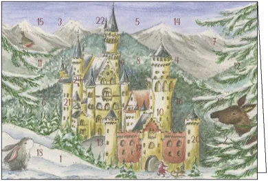 Adventskalenderkarte Advent auf Schloß Neuschwanstein - Art.Nr AK48