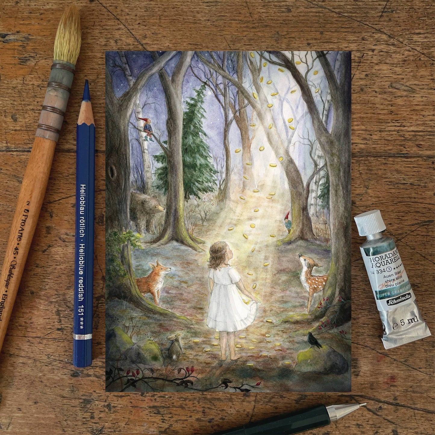 Märchen Postkarte Sterntaler PKHE259: Sterntaler Märchen der Brüder Grimm
Zeichnung von Mhairi Hellbrandt