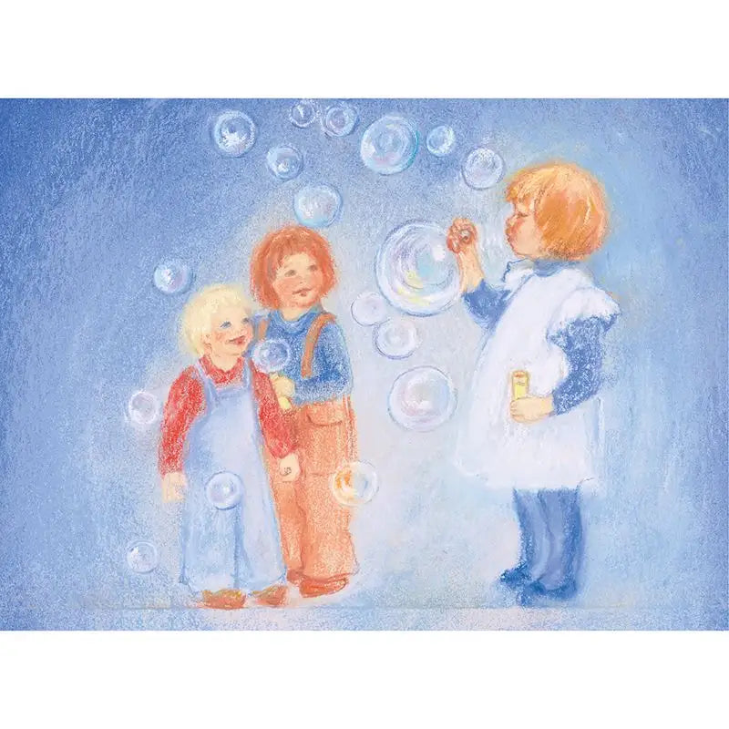 Postkarte Seifenblasen, Kinder spielen, Illustration von Marjan van Zeyl 
