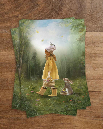Oster Postkarte Die Eiersuche PKFR233: Mädchen mi Korb und Hase
Zeichnung von Iris Esther