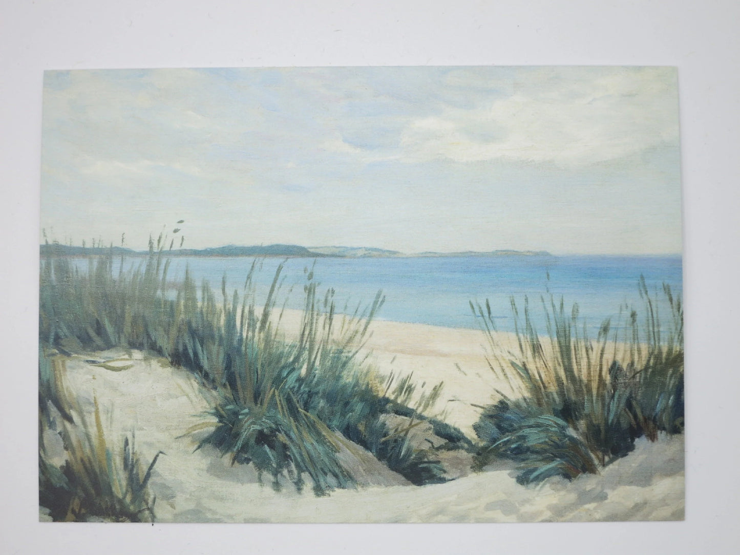 Kunst-Postkarte Dünen an der Ostsee: windzerzaustes Dünengras vor Sandstrand und Meer, Gemälde von Walter Leistikow