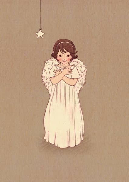 Postkarte Kleiner Engel zeigt Engel mit Stern, illustriert von Belle & Boo