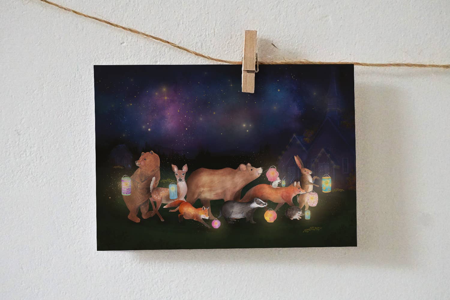 Herbst Postarte Laternenumzug PKHE255: Tiere gestalten einen Laternenumzug zu Sankt Martin
Aquarell von Lotte Drouen
