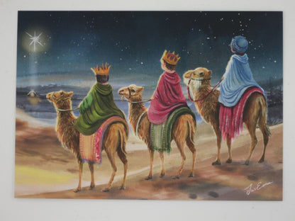 Winter Postkarte Offenbarung PKWI324: heilige drei Koenige zu Kamel auf dem Weg nach Bethlehem
Zeichnung von Iris Esther