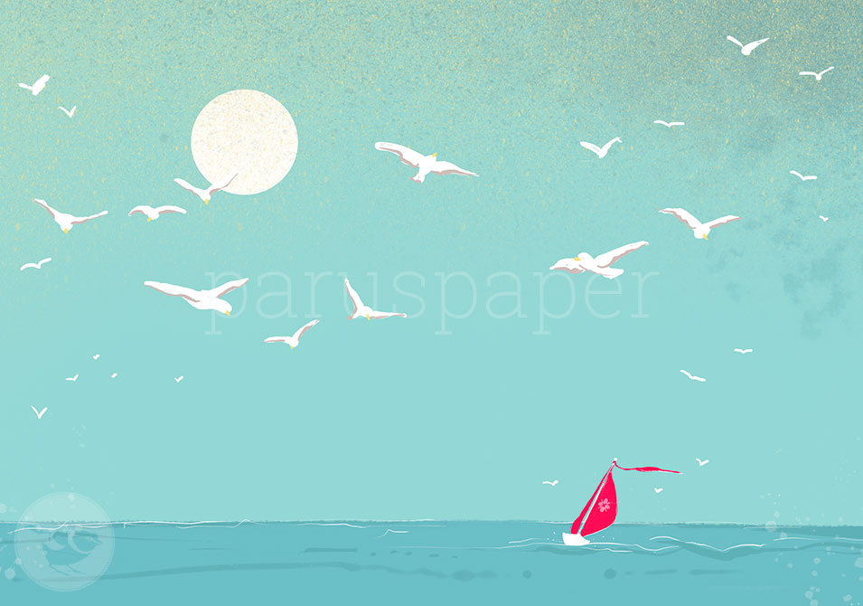 Sommer Postkarte Unter weitem Himmel PKSO331: Meer mit Segelboot
Aquarell von Antje Theres Kral