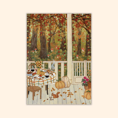 Postkarte Waldbesucher, Herbstwald mit Tieren, Illustriert von Asia Spettel