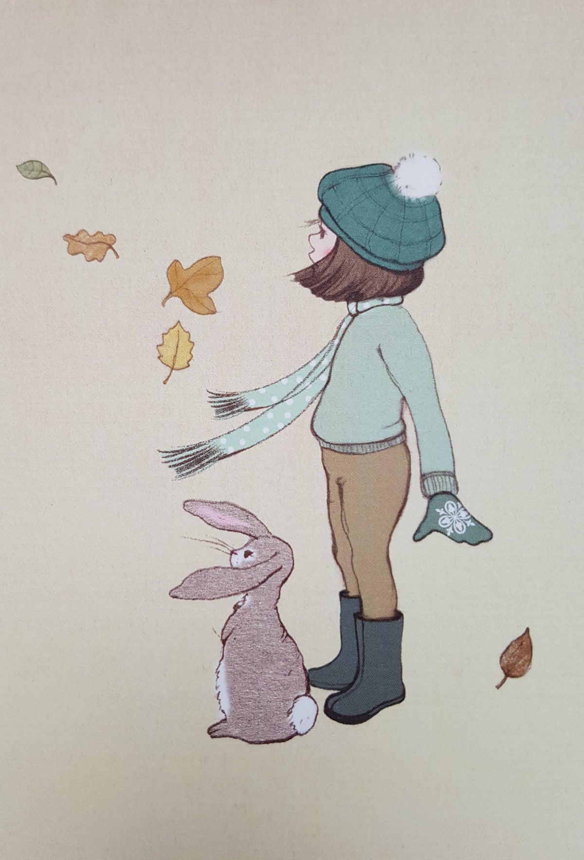 Postkarte Windig Mädchen und Hase im Wind- Illustriert von Belle&Boo
