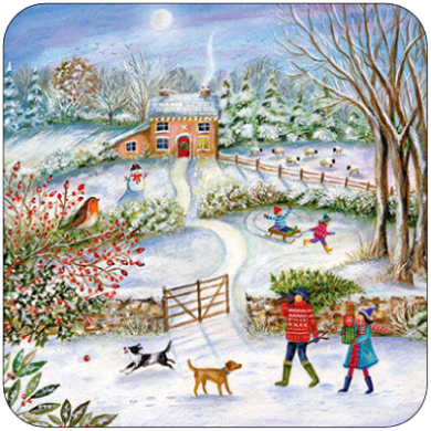 Winterkarte Winterfreude, Kinder im Schnee, illustriert von Ileana Oakley