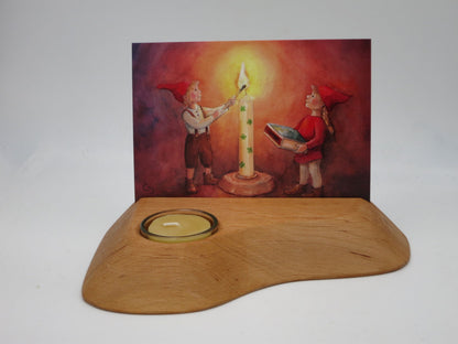 Postkartenhalter mit Kerze aus Holz - Kartenständer mit Glaseinsatz