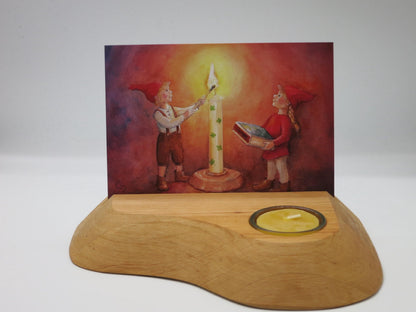 Postkartenhalter mit Kerze aus Holz - Kartenständer mit Glaseinsatz