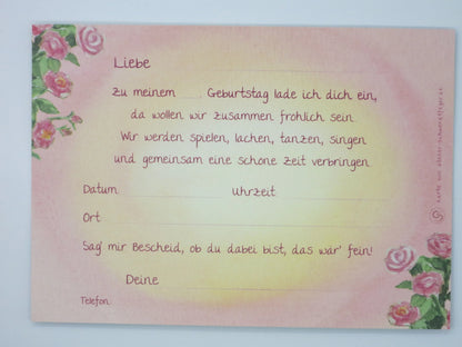 Rückseite der Prinzessin-Einladungskarte mit Reim und Ausfüllformular – Einladungskarte GK31