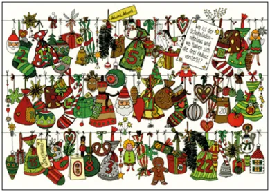 Rätselpostkarte Wo ist der Schokoladennikolaus, Wimmelkarte,illustriert von Charis Bartsch