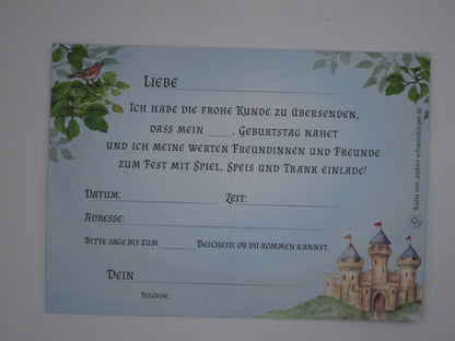 Rückseite der Ritter-Einladungskarte mit vorgedrucktem Formular für Datum, Uhrzeit und Adresse – Geburtstagseinladung GK29