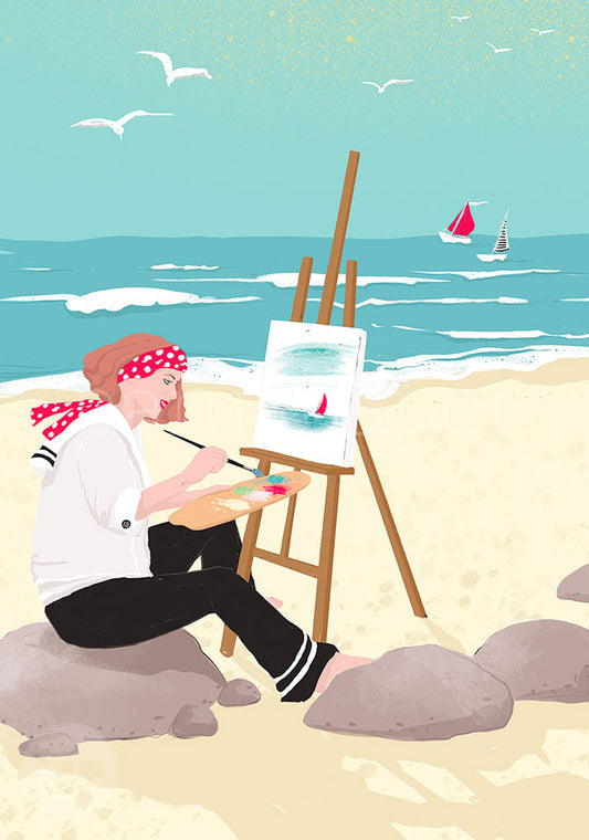 Mit der Staffelei am Meer - Postkarte - Waldorf Art.Nr.PKSO281