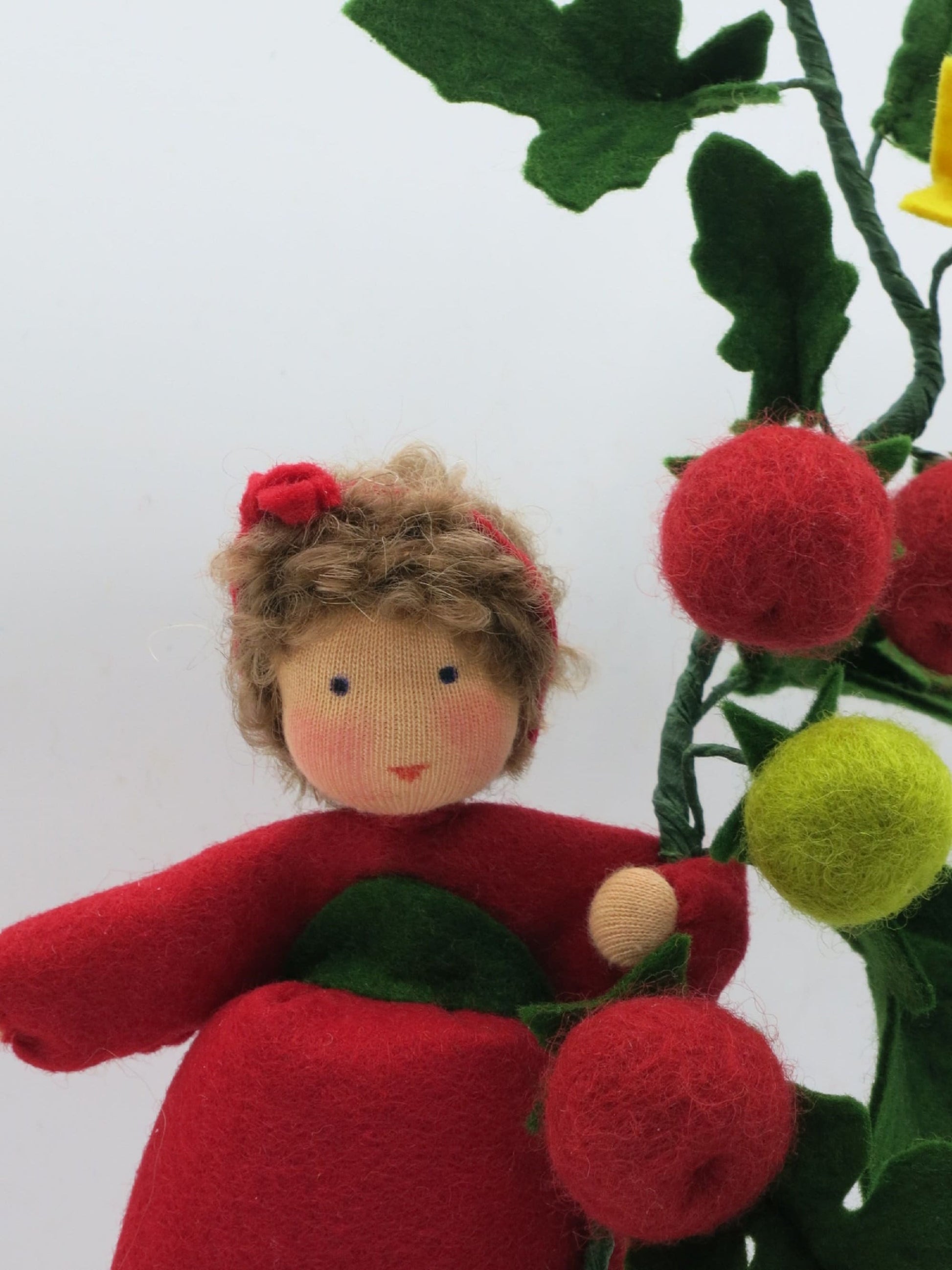 Rückansicht des Tomaten-Waldorf-Blumenkindes