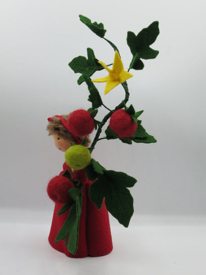 Seitenansicht des Tomaten-Blumenkindes mit Fruchtzweig