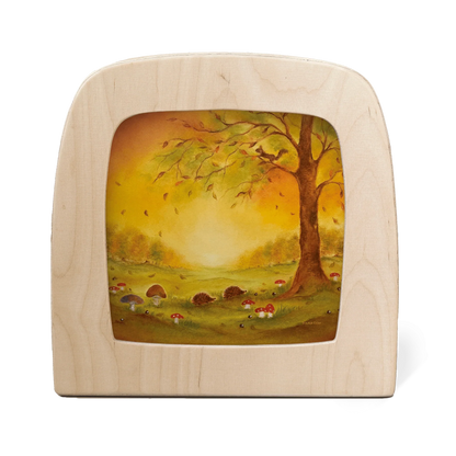 Toverlux Lampe aus Holz mit LED-Nachtlicht, beleuchtetes Herbstmotiv mit Baum, Eichhörnchen, Igeln und Pilzen
