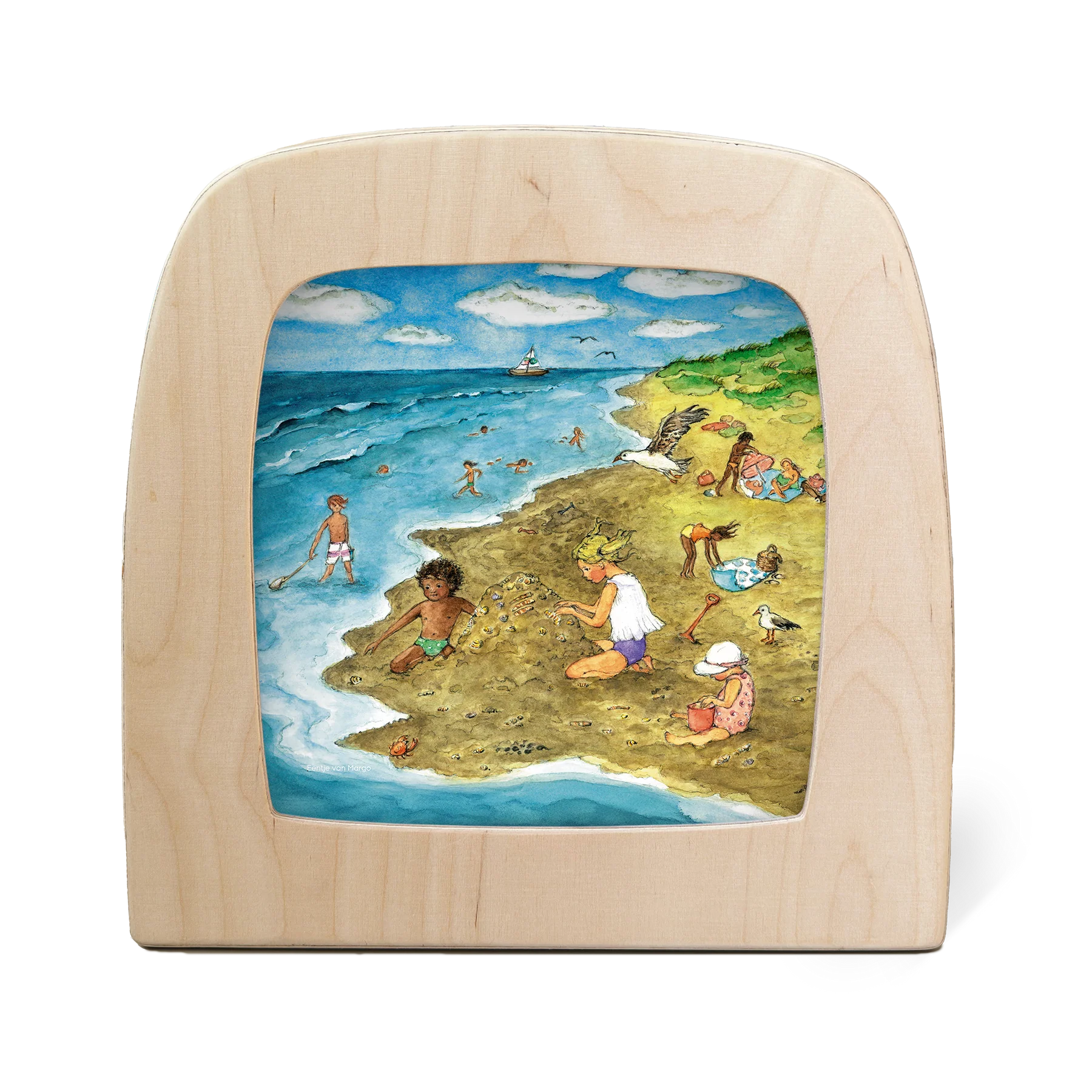 Toverlux Motiv Am Meer – Silhouette mit Kindern am Strand beim Muschelnsammeln, Eentje van Margo