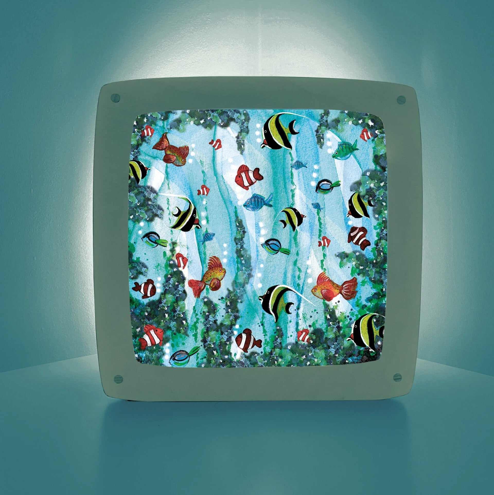 Toverlux Motiv Aquarium – Silhouette mit bunten tropischen Fischen, Bijdehansje