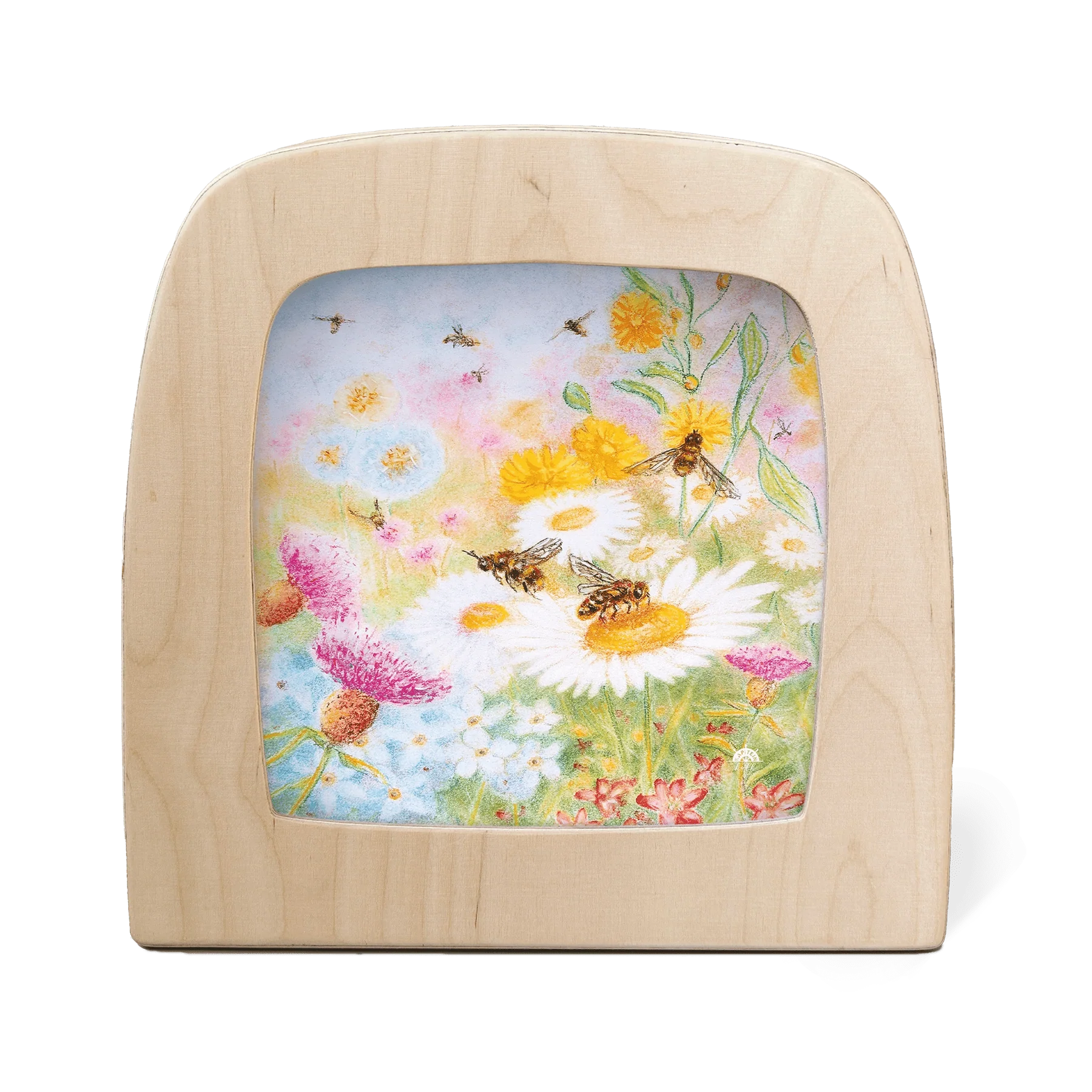 Toverlux Motiv Bienenweide – Silhouette mit Bienen auf Margeriten und Sommerblumen