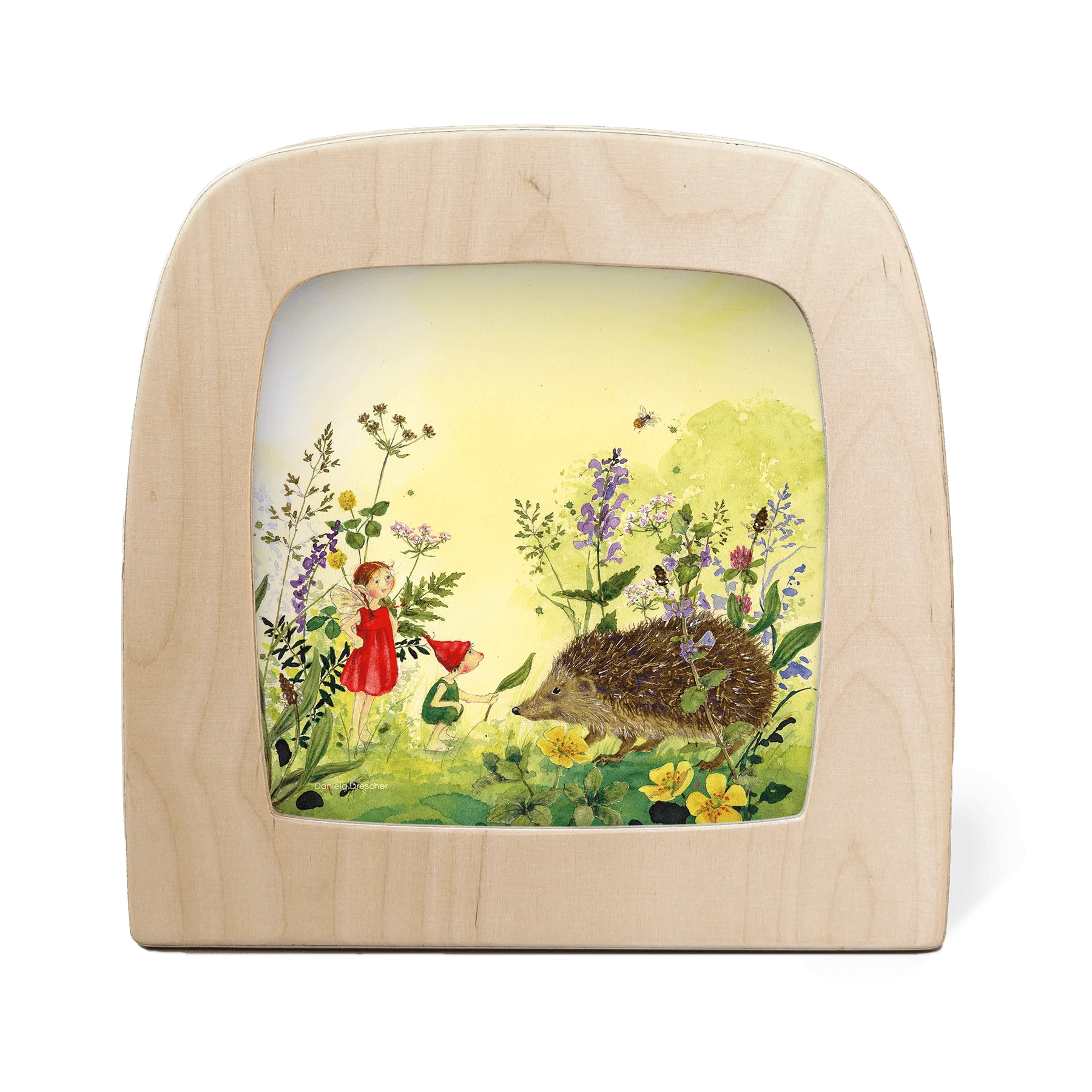 Toverlux Motiv Der Igel – Silhouette mit Fee, Wichtel und Igel auf der Sommerwiese von Daniela Drescher