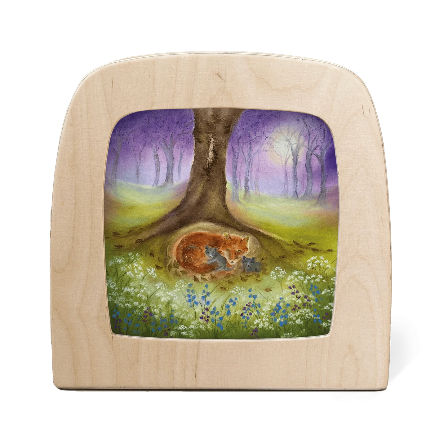 Toverlux Motiv Fuchsfamilie – Silhouette mit Fuchs und Welpen im Bau unter einer Baumwurzel, Baukje Exler